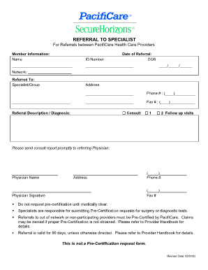 PacifiCare Specialist Referral Form