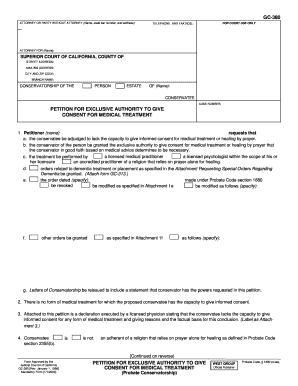 Petition for Exclusive Authority to Give Consent for Medical Treatment