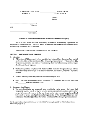 Temporary Support Order with No Dependent or Minor Child(ren)