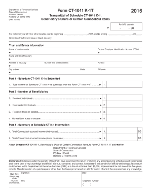 Connecticut Form CT-1041 K-1T 2015