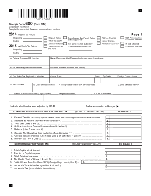 Georgia Form 600 Corporation Tax Return