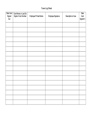 Travel Log Sheet