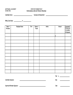 Connecticut Air Travel Log Sheet