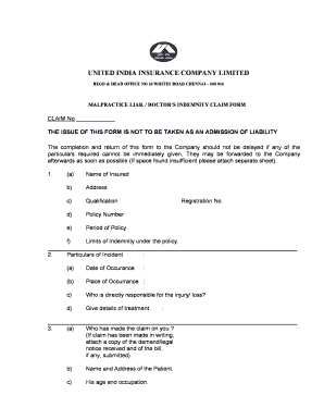 Doctor's Malpractice Liability Claim Form