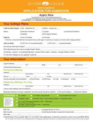 Kuyper College Application for Admission