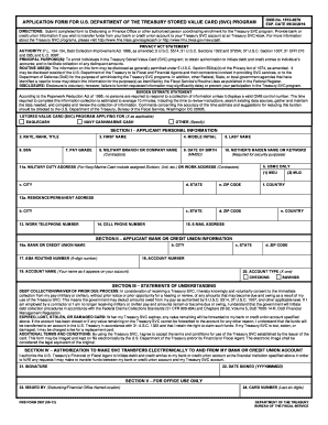 US Treasury Stored Value Card Application