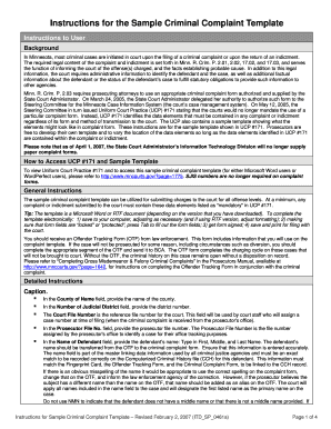 Minnesota Criminal Complaint Template