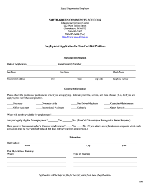 Employment Application for Non-Certified Positions