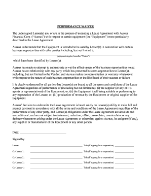 Performance Waiver for Lease Agreement