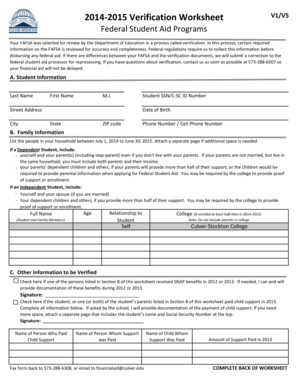 2014-2015 Verification Worksheet