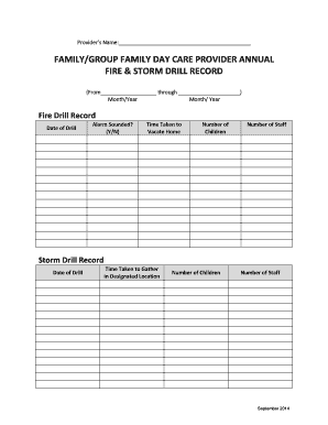 Family Day Care Fire and Storm Drill Record