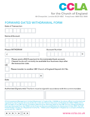 Church of England Forward Dated Withdrawal Form