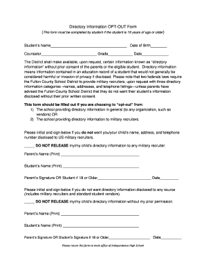 Directory Information Opt-Out Form