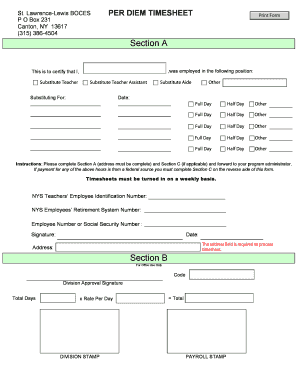 St. Lawrence-Lewis BOCES Per Diem Timesheet