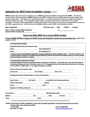 ASHA Horse Competition License Application
