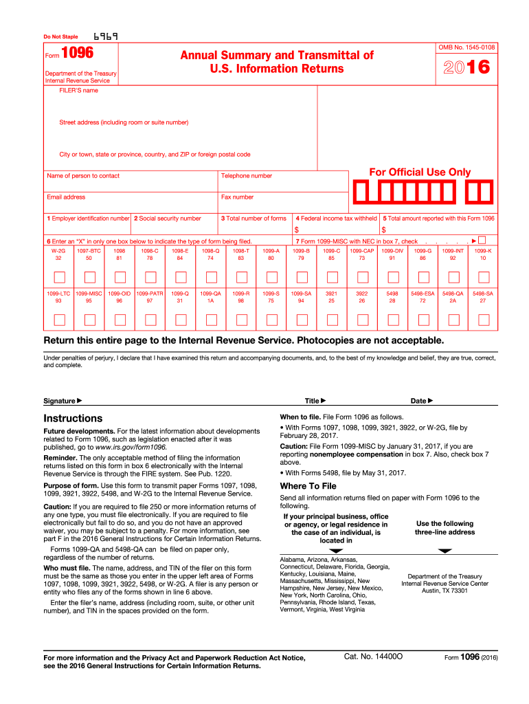 2016 IRS Tax Form 1099-MISC 4-pt Laser/Inkjet for 10 recipients 2 Form 1096 