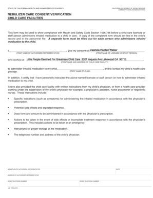 California Nebulizer Care Consent Form