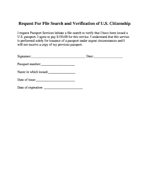 Request for File Search and Verification of U.S. Citizenship