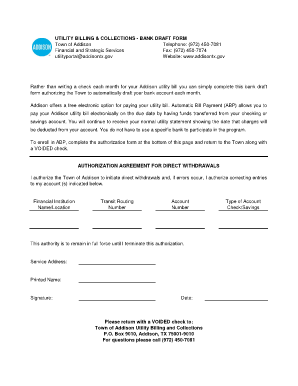 Addison Utility Bill Bank Draft Form