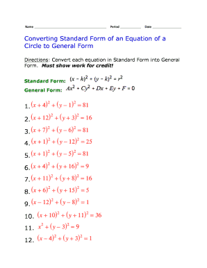 Circle Equation Conversion Worksheet