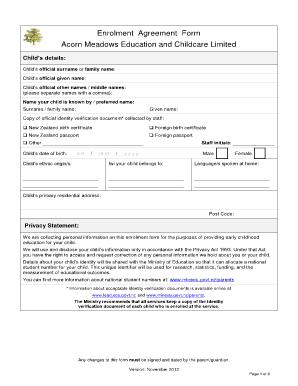 New Zealand Child Enrolment Agreement Form