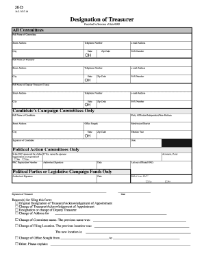 Ohio Designation of Treasurer Form 30-D