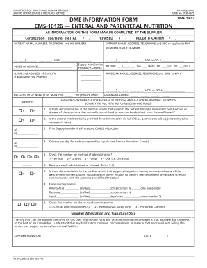 CMS-10126 Enteral and Parenteral Nutrition Form