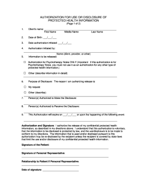 Authorization for Use or Disclosure of Protected Health Information