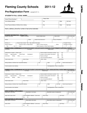 Fleming County Schools Pre-Registration Form