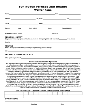 Top Notch Fitness and Boxing Waiver Form