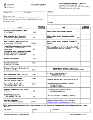 Saskatchewan Disease Control Laboratory Supply Requisition