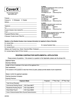 Roofing Contractor Supplemental Application