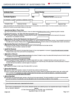 Cardholder Statement of Questioned Item