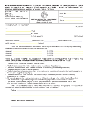 Kentucky Petition for Expungement