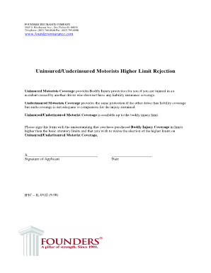 Uninsured Underinsured Motorists Coverage Rejection Form