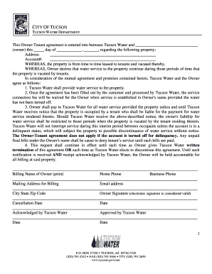 Tucson Water Owner Tenant Agreement