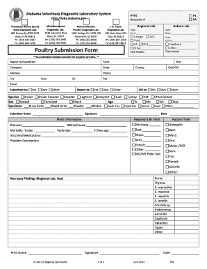 Alabama Poultry Diagnostic Lab Submission Form