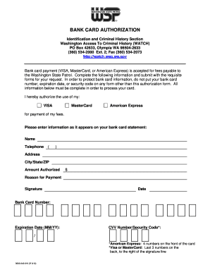 Bank Card Authorization Form