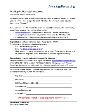 W2 Reprint Request Form
