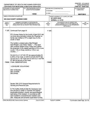 Statement of Deficiencies and Plan of Correction