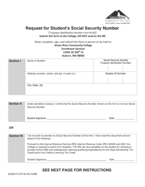 Request for Student's Taxpayer Identification Number Form W-9S