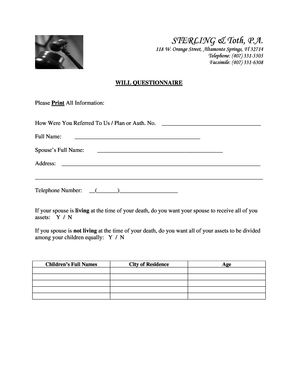 Will Questionnaire
