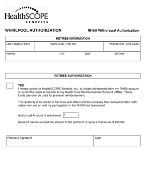 Whirlpool RHSA Withdrawal Authorization