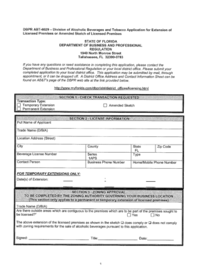 Florida ABT-6029 Application for Extension of Licensed Premises