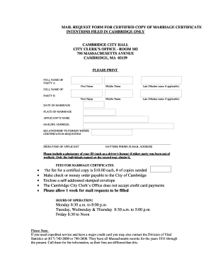Mail Request Form for Certified Copy of Marriage Certificate
