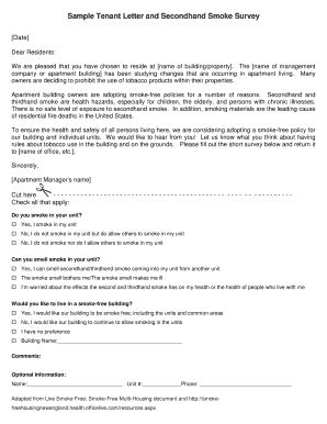 Tenant Letter and Secondhand Smoke Survey