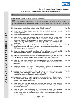 Declaration for Ophthalmic Performers List