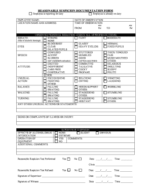 Reasonable Suspicion Documentation Form