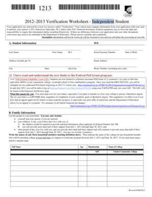 2012–2013 Verification Worksheet - Independent Student