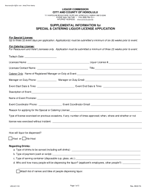 Special & Catering Liquor License Application